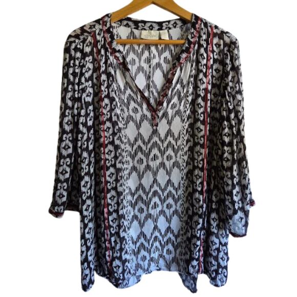 Chico's Tops - Chico’s Sheer Top Blouse Tunic Black White Red Boho Peasant Gypsy Flowy Sz. 3 XL